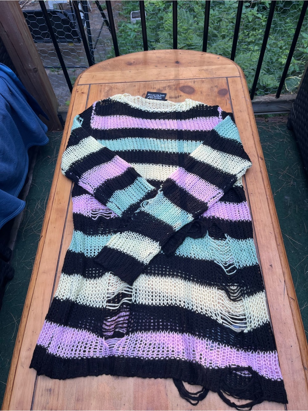 Killstar Pastel Stripe Distressed Open-Knit Sweater